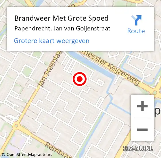 Locatie op kaart van de 112 melding: Brandweer Met Grote Spoed Naar Papendrecht, Jan van Goijenstraat op 27 december 2024 22:49