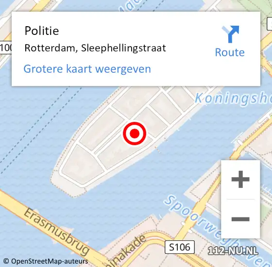 Locatie op kaart van de 112 melding: Politie Rotterdam, Sleephellingstraat op 27 december 2024 22:50