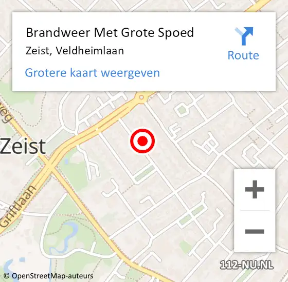 Locatie op kaart van de 112 melding: Brandweer Met Grote Spoed Naar Zeist, Veldheimlaan op 27 december 2024 23:48