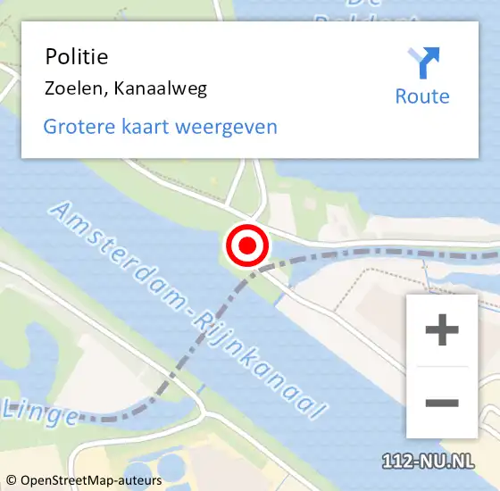 Locatie op kaart van de 112 melding: Politie Zoelen, Kanaalweg op 27 december 2024 23:55