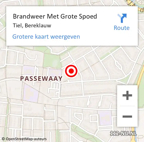 Locatie op kaart van de 112 melding: Brandweer Met Grote Spoed Naar Tiel, Bereklauw op 28 december 2024 00:08