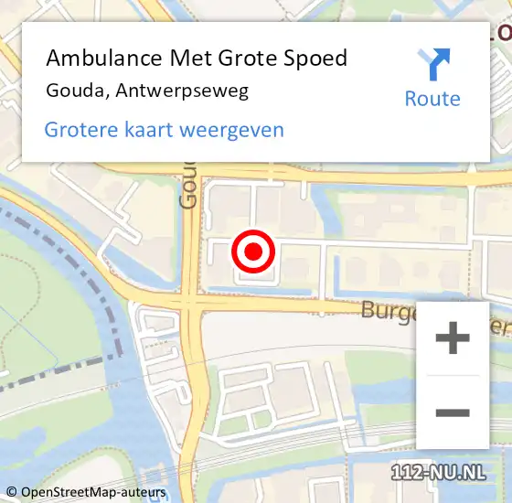 Locatie op kaart van de 112 melding: Ambulance Met Grote Spoed Naar Gouda, Antwerpseweg op 28 december 2024 00:34