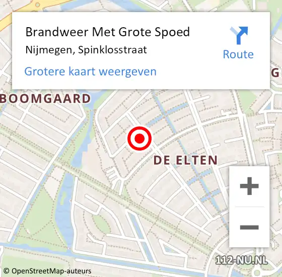 Locatie op kaart van de 112 melding: Brandweer Met Grote Spoed Naar Nijmegen, Spinklosstraat op 28 december 2024 00:55