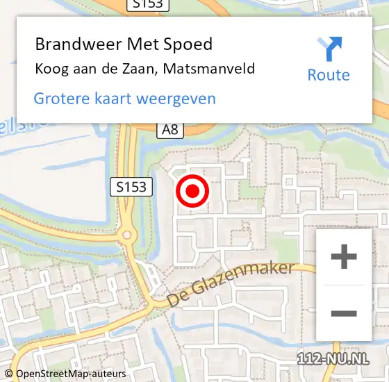 Locatie op kaart van de 112 melding: Brandweer Met Spoed Naar Koog aan de Zaan, Matsmanveld op 28 december 2024 02:21