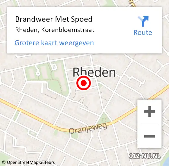 Locatie op kaart van de 112 melding: Brandweer Met Spoed Naar Rheden, Korenbloemstraat op 28 december 2024 02:25