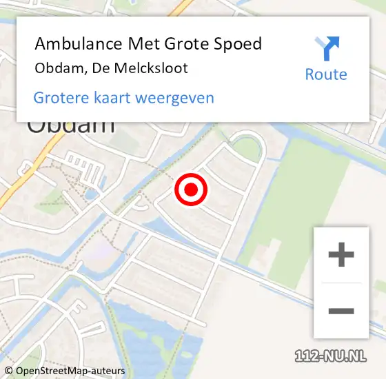 Locatie op kaart van de 112 melding: Ambulance Met Grote Spoed Naar Obdam, De Melcksloot op 28 december 2024 03:17