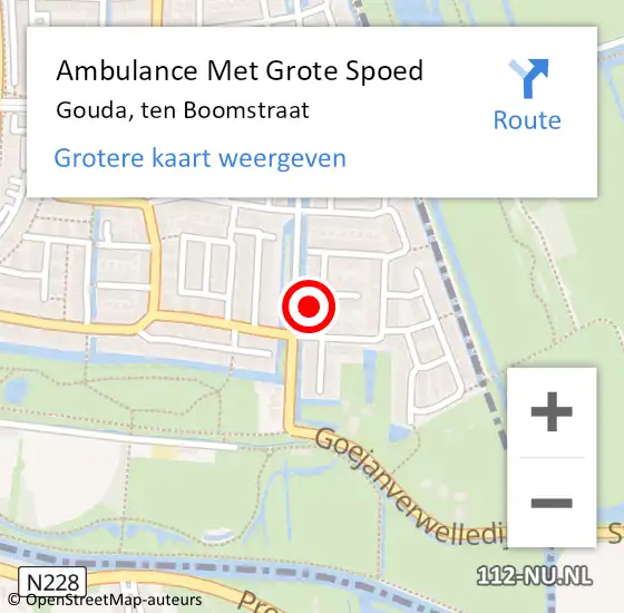 Locatie op kaart van de 112 melding: Ambulance Met Grote Spoed Naar Gouda, ten Boomstraat op 28 december 2024 03:28