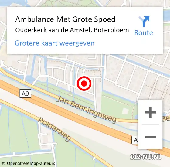 Locatie op kaart van de 112 melding: Ambulance Met Grote Spoed Naar Ouderkerk aan de Amstel, Boterbloem op 28 december 2024 06:03