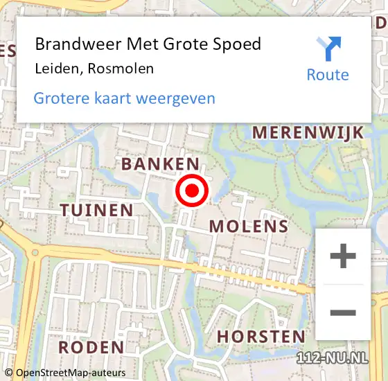 Locatie op kaart van de 112 melding: Brandweer Met Grote Spoed Naar Leiden, Rosmolen op 28 december 2024 09:33