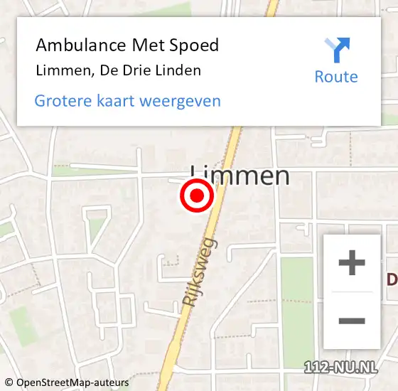 Locatie op kaart van de 112 melding: Ambulance Met Spoed Naar Limmen, De Drie Linden op 28 december 2024 09:34