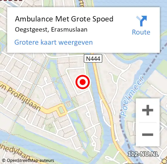 Locatie op kaart van de 112 melding: Ambulance Met Grote Spoed Naar Oegstgeest, Erasmuslaan op 28 december 2024 09:51