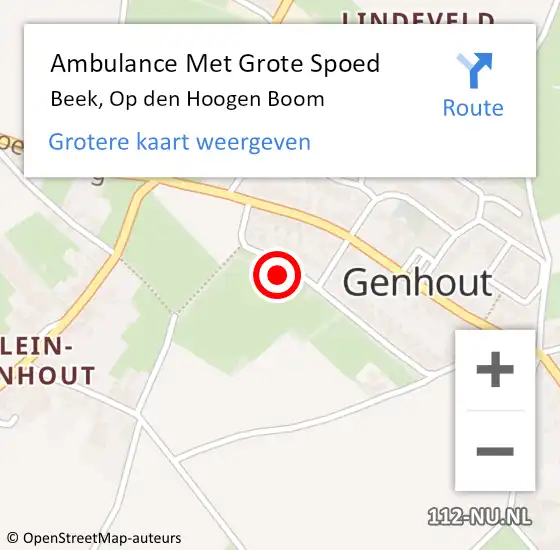 Locatie op kaart van de 112 melding: Ambulance Met Grote Spoed Naar Beek, Op den Hoogen Boom op 31 oktober 2014 20:23