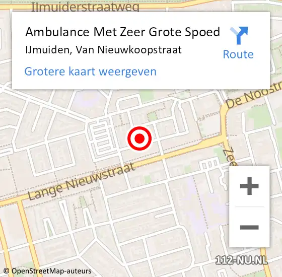 Locatie op kaart van de 112 melding: Ambulance Met Zeer Grote Spoed Naar IJmuiden, Van Nieuwkoopstraat op 28 december 2024 10:11