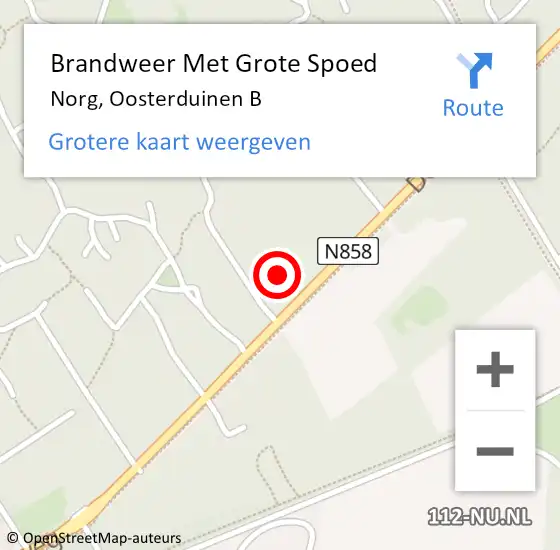 Locatie op kaart van de 112 melding: Brandweer Met Grote Spoed Naar Norg, Oosterduinen B op 28 december 2024 10:31