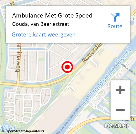 Locatie op kaart van de 112 melding: Ambulance Met Grote Spoed Naar Gouda, van Baerlestraat op 28 december 2024 10:59