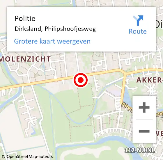 Locatie op kaart van de 112 melding: Politie Dirksland, Philipshoofjesweg op 28 december 2024 11:00