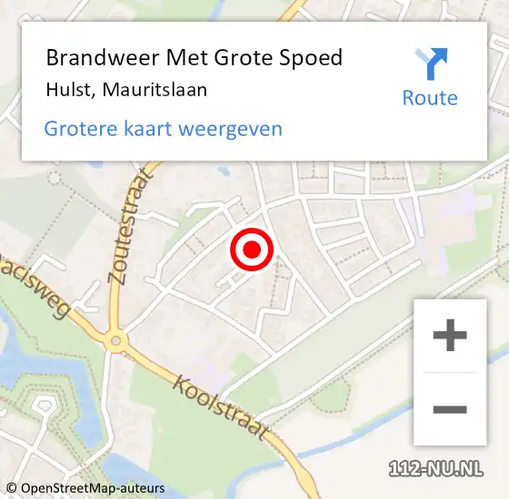 Locatie op kaart van de 112 melding: Brandweer Met Grote Spoed Naar Hulst, Mauritslaan op 28 december 2024 11:25