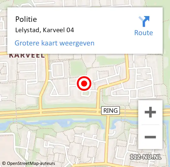 Locatie op kaart van de 112 melding: Politie Lelystad, Karveel 04 op 28 december 2024 11:40