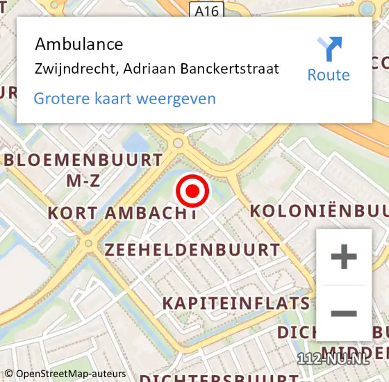 Locatie op kaart van de 112 melding: Ambulance Zwijndrecht, Adriaan Banckertstraat op 28 december 2024 12:32