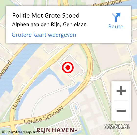 Locatie op kaart van de 112 melding: Politie Met Grote Spoed Naar Alphen aan den Rijn, Genielaan op 28 december 2024 13:24