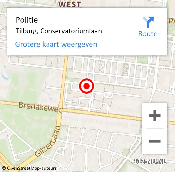 Locatie op kaart van de 112 melding: Politie Tilburg, Conservatoriumlaan op 28 december 2024 14:07