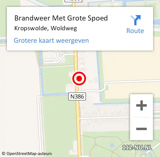 Locatie op kaart van de 112 melding: Brandweer Met Grote Spoed Naar Kropswolde, Woldweg op 28 december 2024 14:38