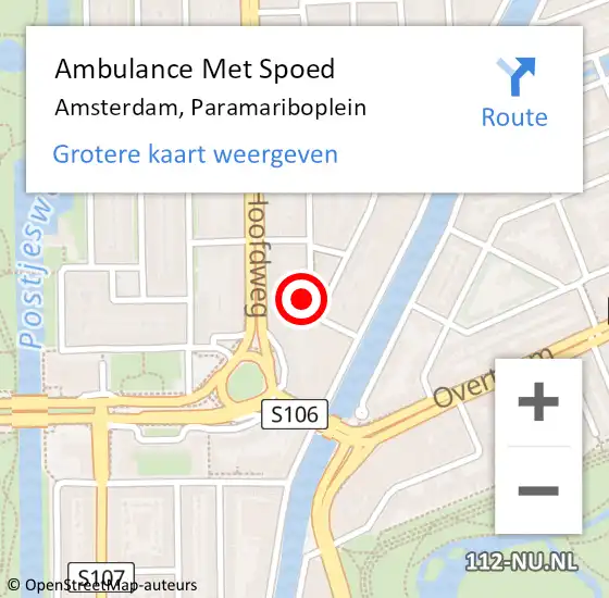 Locatie op kaart van de 112 melding: Ambulance Met Spoed Naar Amsterdam, Paramariboplein op 28 december 2024 14:54