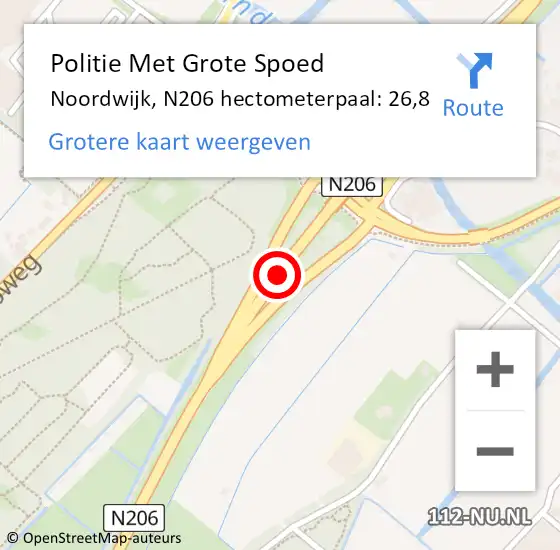 Locatie op kaart van de 112 melding: Politie Met Grote Spoed Naar Noordwijk, N206 hectometerpaal: 26,8 op 28 december 2024 15:10