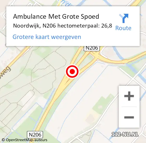 Locatie op kaart van de 112 melding: Ambulance Met Grote Spoed Naar Noordwijk, N206 hectometerpaal: 26,8 op 28 december 2024 15:10