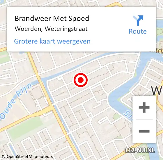 Locatie op kaart van de 112 melding: Brandweer Met Spoed Naar Woerden, Weteringstraat op 28 december 2024 15:13