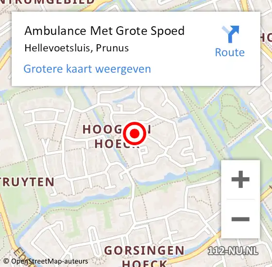 Locatie op kaart van de 112 melding: Ambulance Met Grote Spoed Naar Hellevoetsluis, Prunus op 28 december 2024 15:18