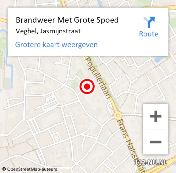 Locatie op kaart van de 112 melding: Brandweer Met Grote Spoed Naar Veghel, Jasmijnstraat op 28 december 2024 16:17