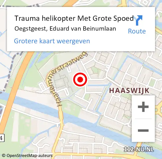 Locatie op kaart van de 112 melding: Trauma helikopter Met Grote Spoed Naar Oegstgeest, Eduard van Beinumlaan op 28 december 2024 16:21