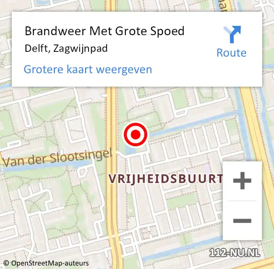 Locatie op kaart van de 112 melding: Brandweer Met Grote Spoed Naar Delft, Zagwijnpad op 28 december 2024 17:25