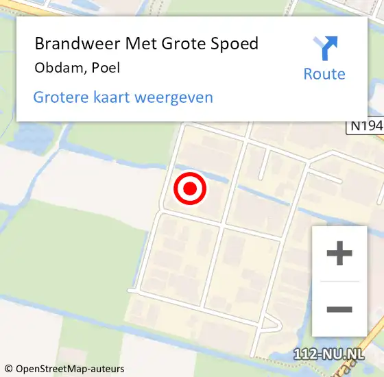 Locatie op kaart van de 112 melding: Brandweer Met Grote Spoed Naar Obdam, Poel op 28 december 2024 19:05