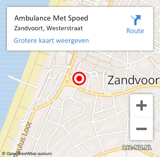 Locatie op kaart van de 112 melding: Ambulance Met Spoed Naar Zandvoort, Westerstraat op 28 december 2024 19:22