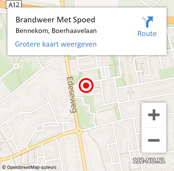 Locatie op kaart van de 112 melding: Brandweer Met Spoed Naar Bennekom, Boerhaavelaan op 28 december 2024 19:38