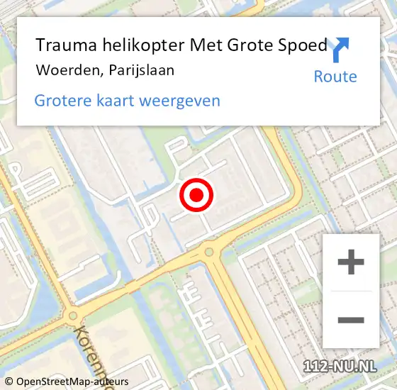 Locatie op kaart van de 112 melding: Trauma helikopter Met Grote Spoed Naar Woerden, Parijslaan op 28 december 2024 19:56