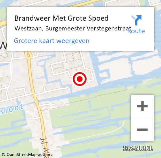 Locatie op kaart van de 112 melding: Brandweer Met Grote Spoed Naar Westzaan, Burgemeester Verstegenstraat op 28 december 2024 20:21