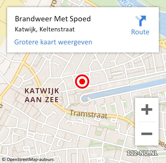 Locatie op kaart van de 112 melding: Brandweer Met Spoed Naar Katwijk, Keltenstraat op 28 december 2024 21:11