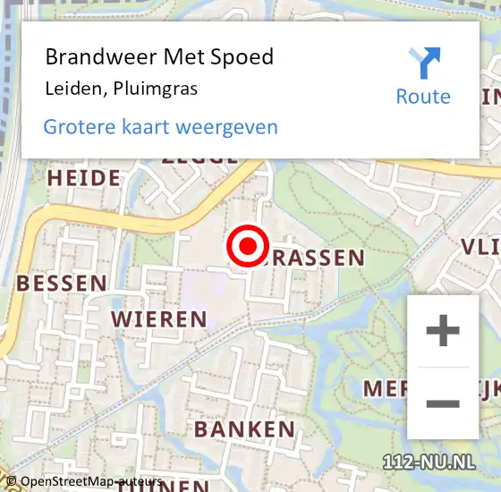 Locatie op kaart van de 112 melding: Brandweer Met Spoed Naar Leiden, Pluimgras op 28 december 2024 21:37