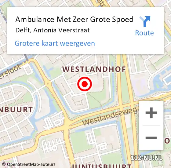 Locatie op kaart van de 112 melding: Ambulance Met Zeer Grote Spoed Naar Delft, Antonia Veerstraat op 28 december 2024 21:58