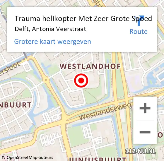 Locatie op kaart van de 112 melding: Trauma helikopter Met Zeer Grote Spoed Naar Delft, Antonia Veerstraat op 28 december 2024 21:59