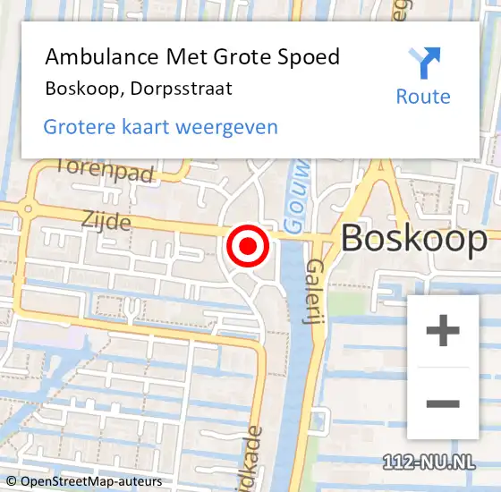 Locatie op kaart van de 112 melding: Ambulance Met Grote Spoed Naar Boskoop, Dorpsstraat op 28 december 2024 22:24