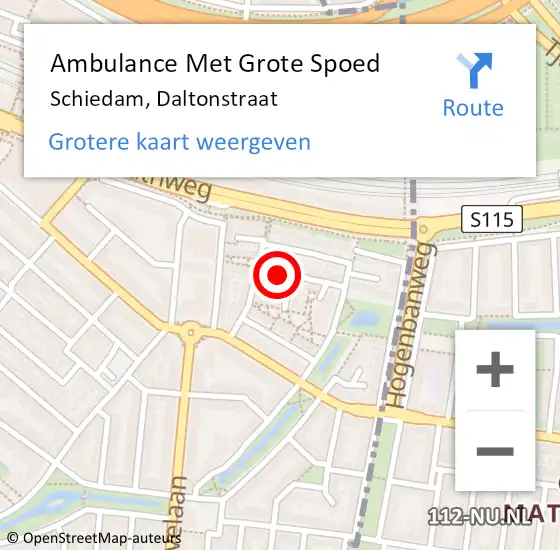 Locatie op kaart van de 112 melding: Ambulance Met Grote Spoed Naar Schiedam, Daltonstraat op 28 december 2024 22:57