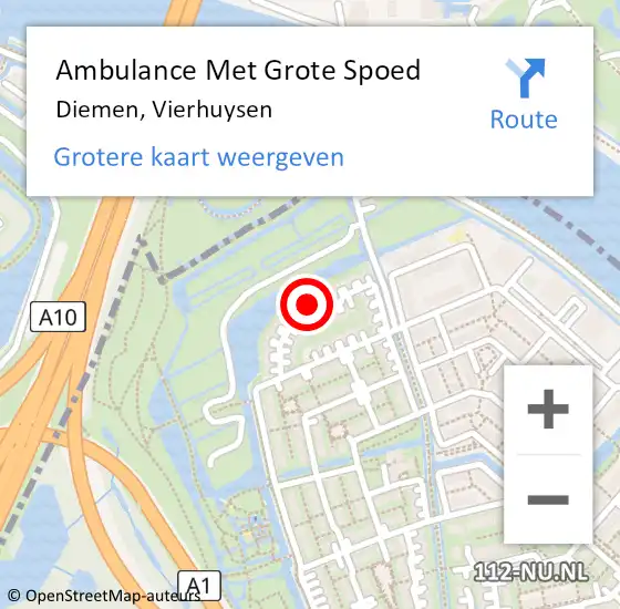 Locatie op kaart van de 112 melding: Ambulance Met Grote Spoed Naar Diemen, Vierhuysen op 28 december 2024 23:17