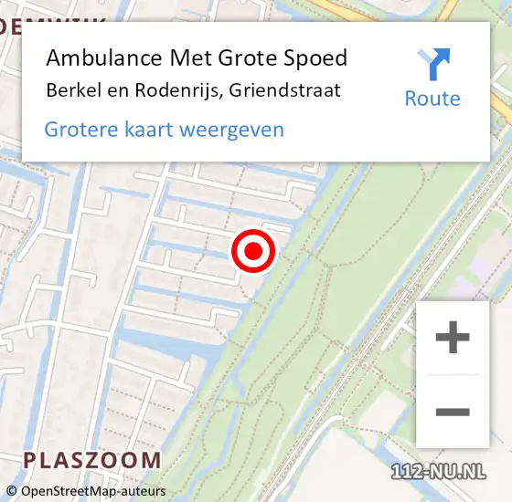 Locatie op kaart van de 112 melding: Ambulance Met Grote Spoed Naar Berkel en Rodenrijs, Griendstraat op 28 december 2024 23:30