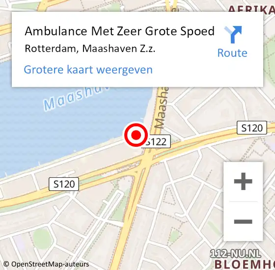 Locatie op kaart van de 112 melding: Ambulance Met Zeer Grote Spoed Naar Rotterdam, Maashaven Z.z. op 28 december 2024 23:50