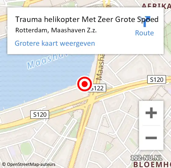 Locatie op kaart van de 112 melding: Trauma helikopter Met Zeer Grote Spoed Naar Rotterdam, Maashaven Z.z. op 28 december 2024 23:51