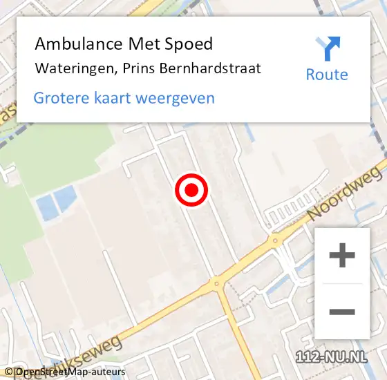 Locatie op kaart van de 112 melding: Ambulance Met Spoed Naar Wateringen, Prins Bernhardstraat op 29 december 2024 00:05